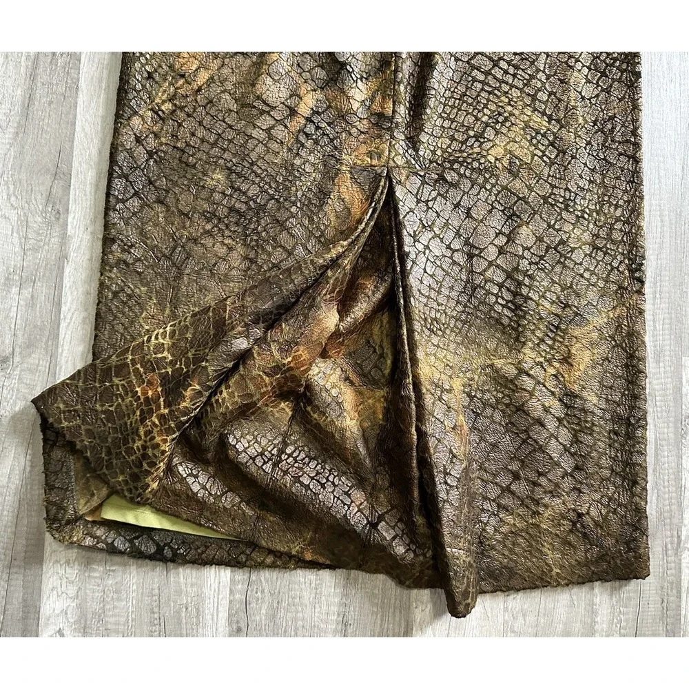 Design Todays Maxi Skirt Long Alligator Crocodile USA Made Brown Size 1X Vintage